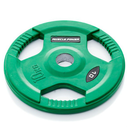 Muscle Power Olympische halterschijf 10 kg, met handgrepen rubber overtrokken Ø 50 mm groen MP800
